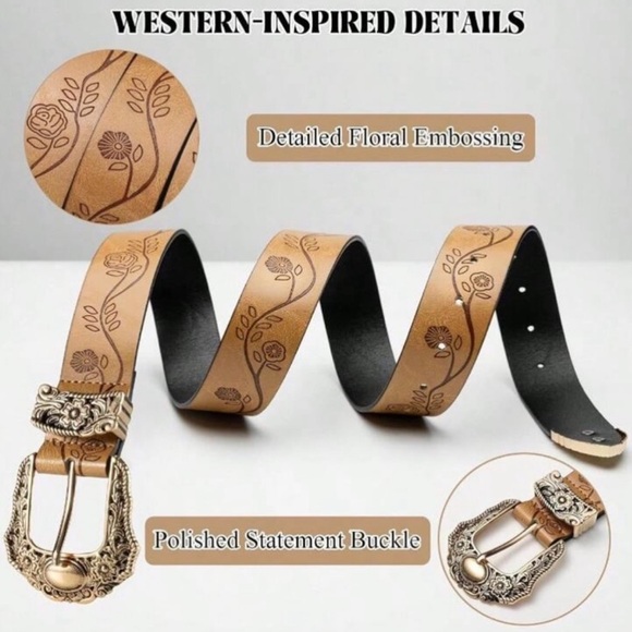 Vintage Embossed Floral Buckle Belt - Picture 1 of 12